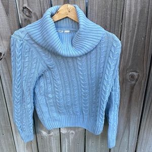 Pria Cable Knit Cowl Neck Baby Blue Sweater Sz L